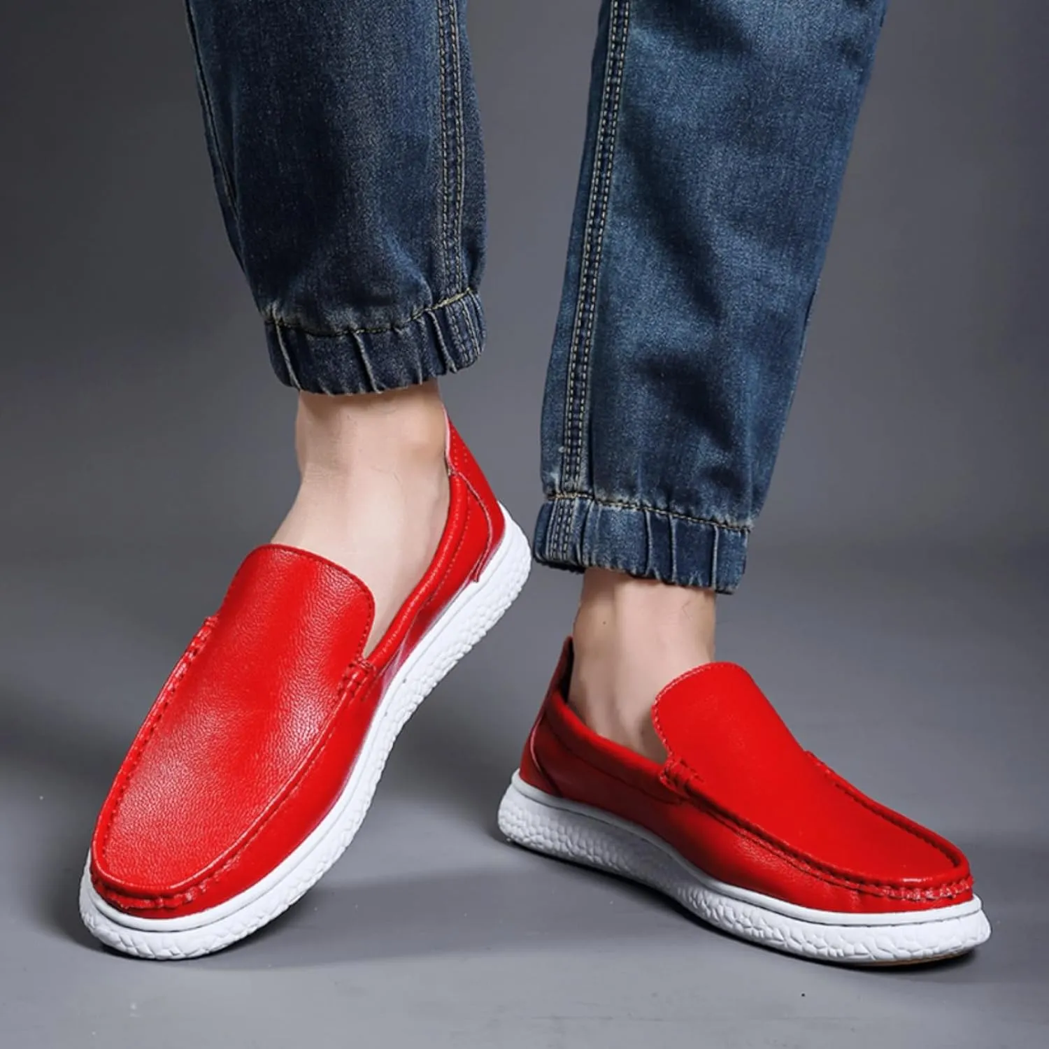 Aimery Mens Soft Leather Casual Slip-On Loafers Summer Soft&Breathable Flats Driving Walking Shoes Fashion Penny Loafers