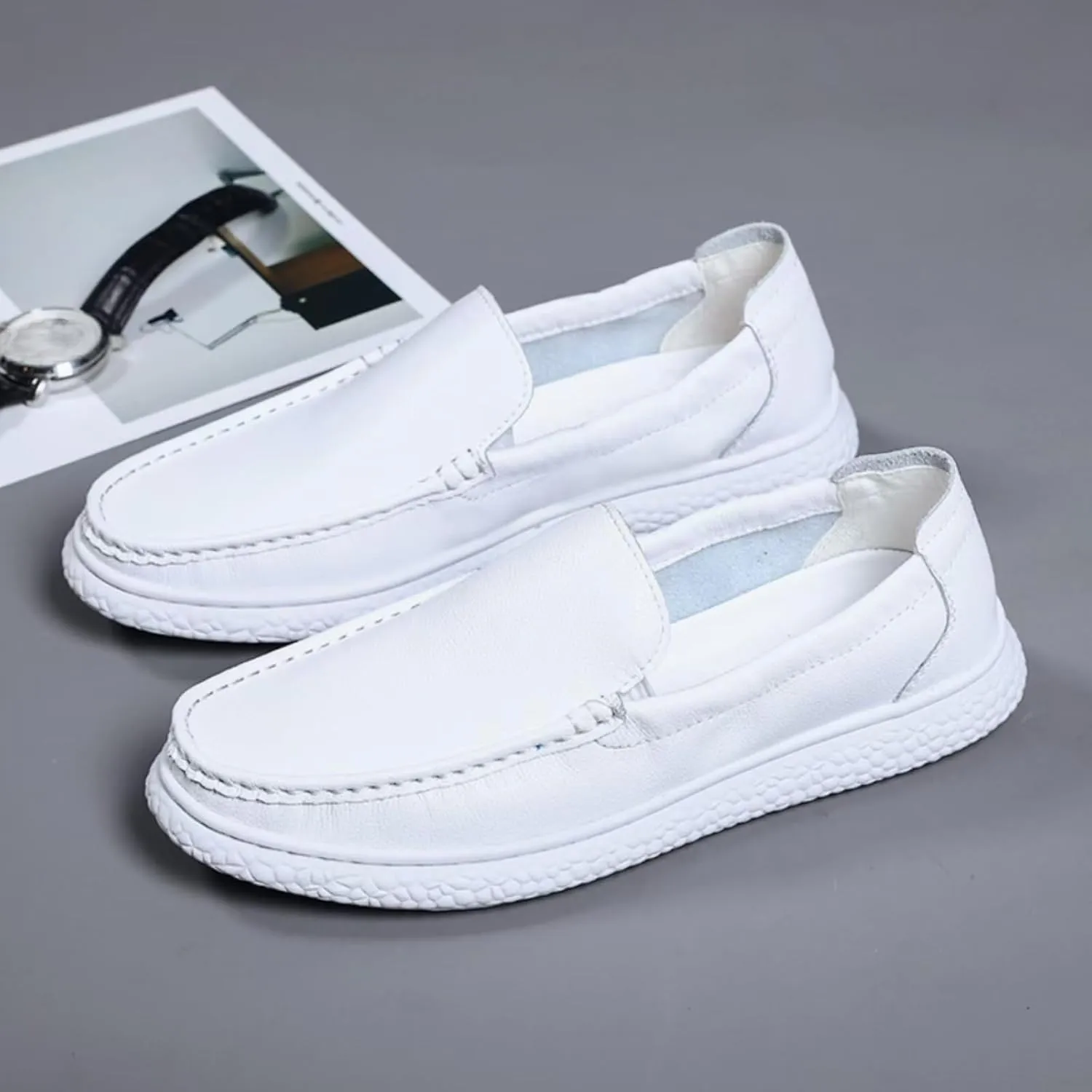 Aimery Mens Soft Leather Casual Slip-On Loafers Summer Soft&Breathable Flats Driving Walking Shoes Fashion Penny Loafers