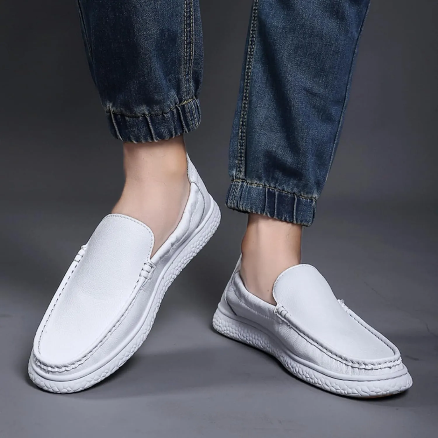 Aimery Mens Soft Leather Casual Slip-On Loafers Summer Soft&Breathable Flats Driving Walking Shoes Fashion Penny Loafers