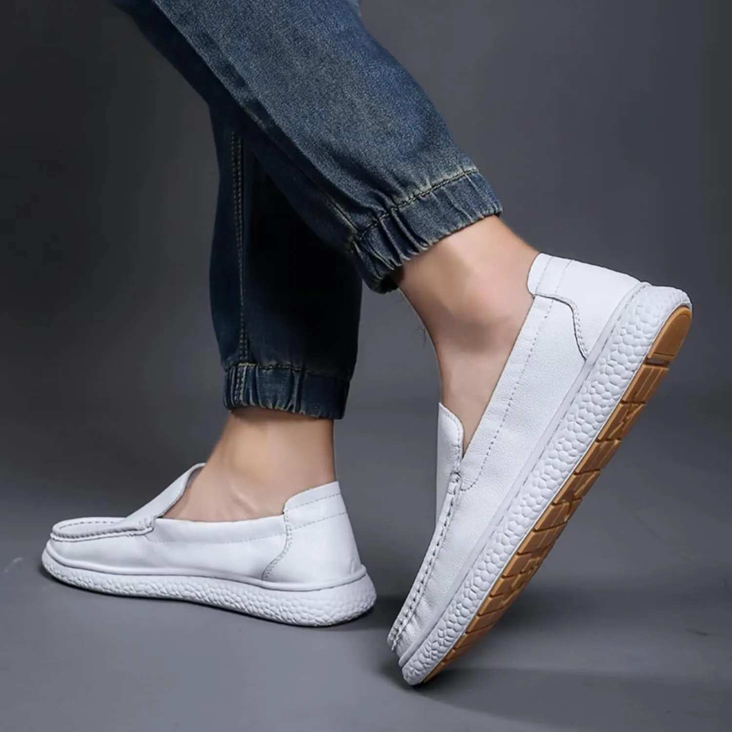 Aimery Mens Soft Leather Casual Slip-On Loafers Summer Soft&Breathable Flats Driving Walking Shoes Fashion Penny Loafers