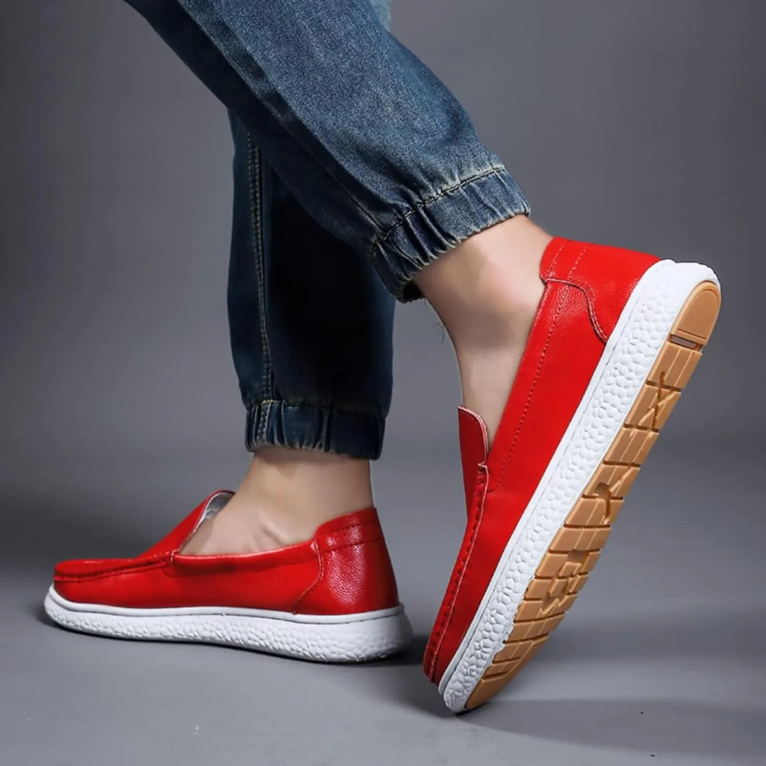 Aimery Mens Soft Leather Casual Slip-On Loafers Summer Soft&Breathable Flats Driving Walking Shoes Fashion Penny Loafers