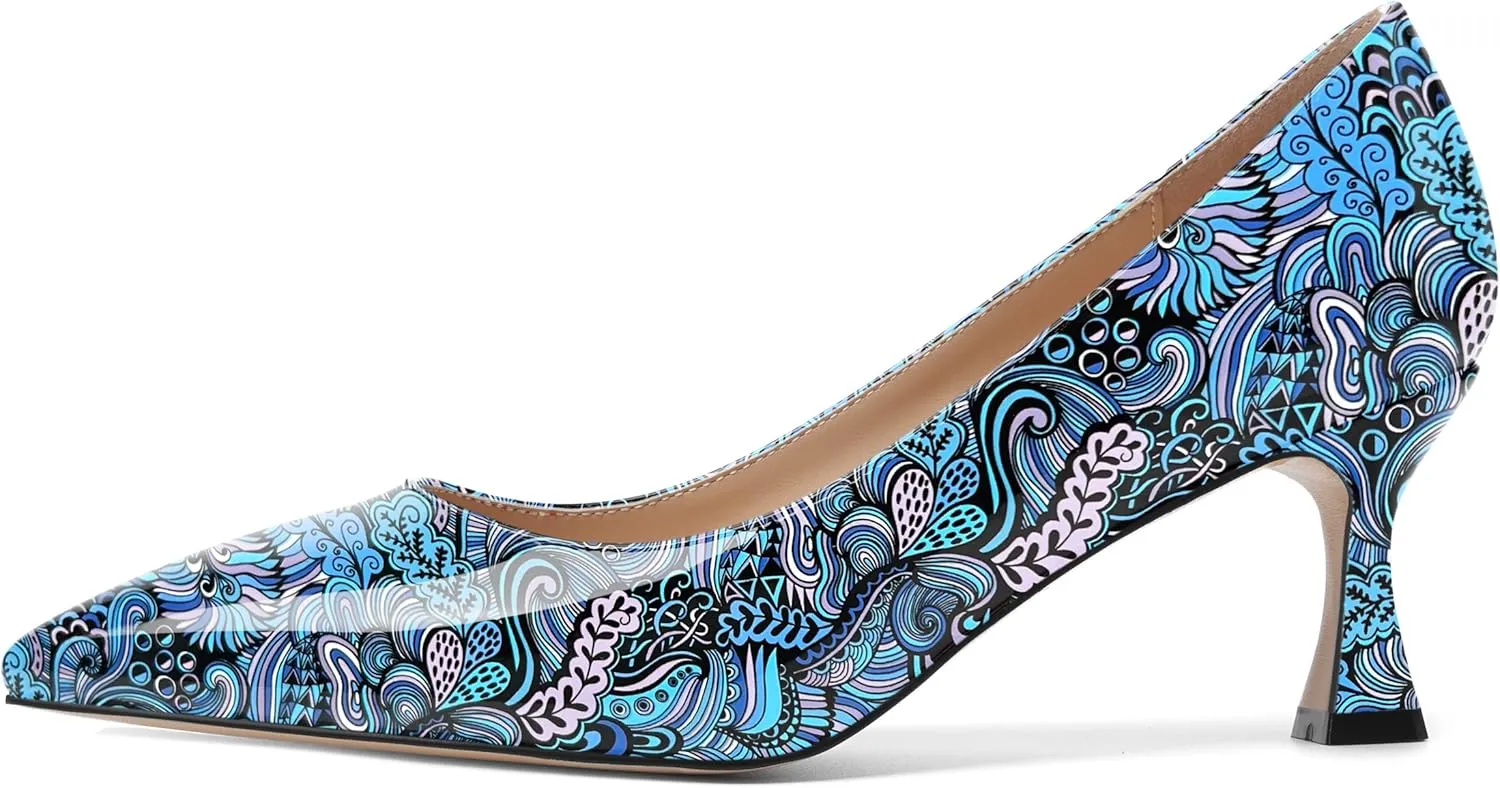 AMBELIGHT Womens Office Slip On Patent Solid Pointed Toe Casual Kitten Mid Heel Pumps Shoes 2.5 Inch