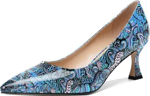 AMBELIGHT Womens Office Slip On Patent Solid Pointed Toe Casual Kitten Mid Heel Pumps Shoes 2.5 Inch