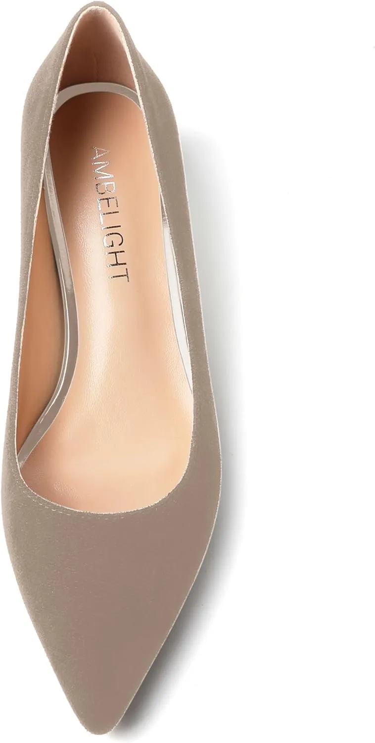 AMBELIGHT Womens Slip On Dress Pointed Toe Suede Wedding Stiletto High Heel Pumps Shoes 3.3 Inch