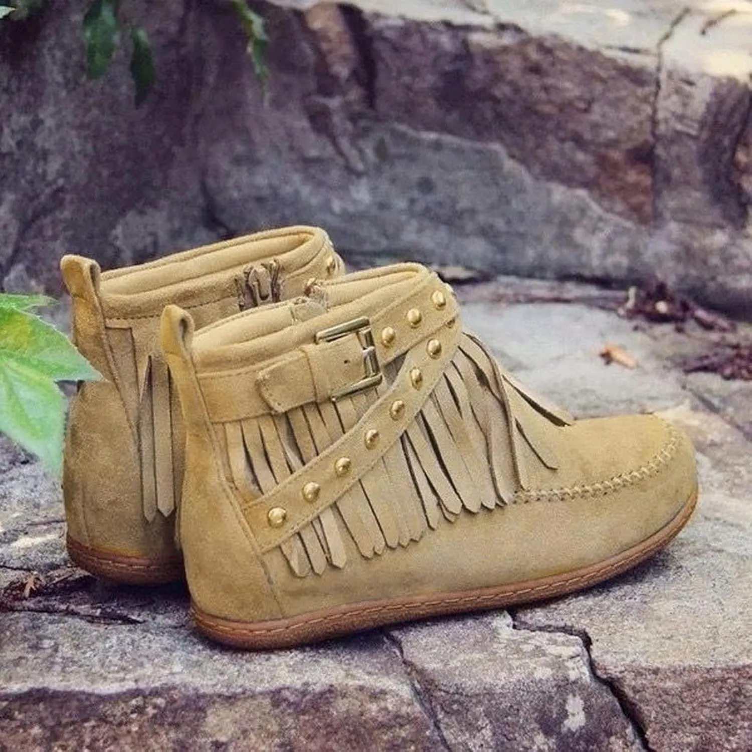 AMDBEL Fall Boots for Women 2023, Ankel Boots for Women Wedge Ankle Boots Braided Strap Western Heeled Booties Dress Shoes