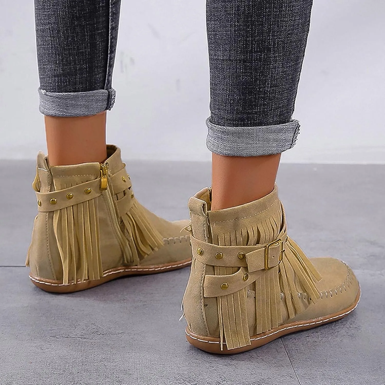 AMDBEL Fall Boots for Women 2023, Ankel Boots for Women Wedge Ankle Boots Braided Strap Western Heeled Booties Dress Shoes