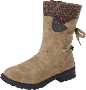 AMDBEL Fall Boots for Women 2023 Cowboy Boots,Vintage Knee High Boots Lace Up Boots Chunky Heels Retro Gothic Mid Calf Boots