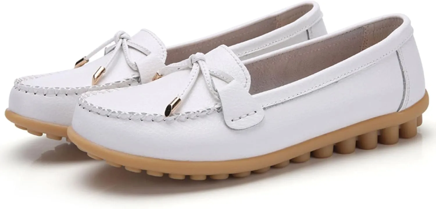AMDBEL Flats Shoes Women Dressy Comfortable Women's Leather Slip On Loafers Casual Round Toe Moccasins Wild Driving Boat Flat
