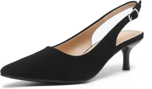 Amoji Women's 2 Inch Pointed Toe Low Kitten Heel Slingback Pump Party Wedding Dress Shoes FZ321