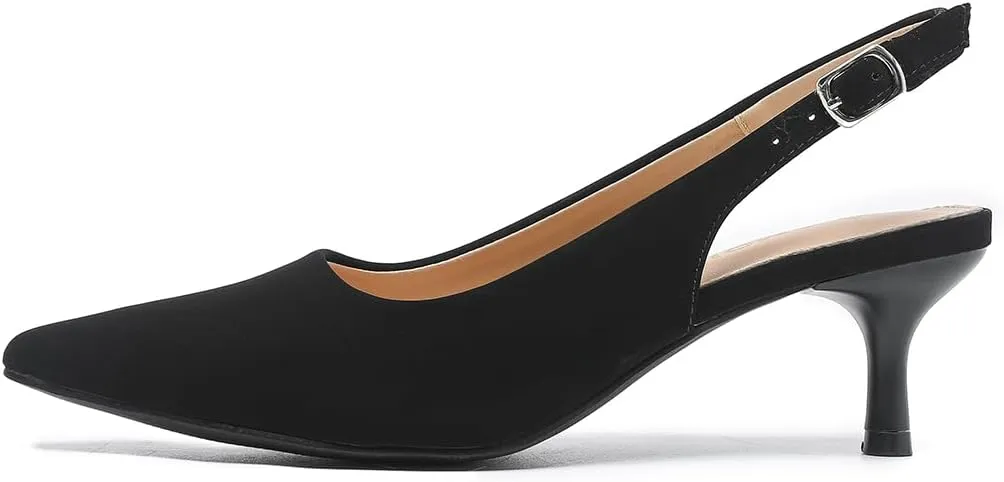 Amoji Women's 2 Inch Pointed Toe Low Kitten Heel Slingback Pump Party Wedding Dress Shoes FZ321
