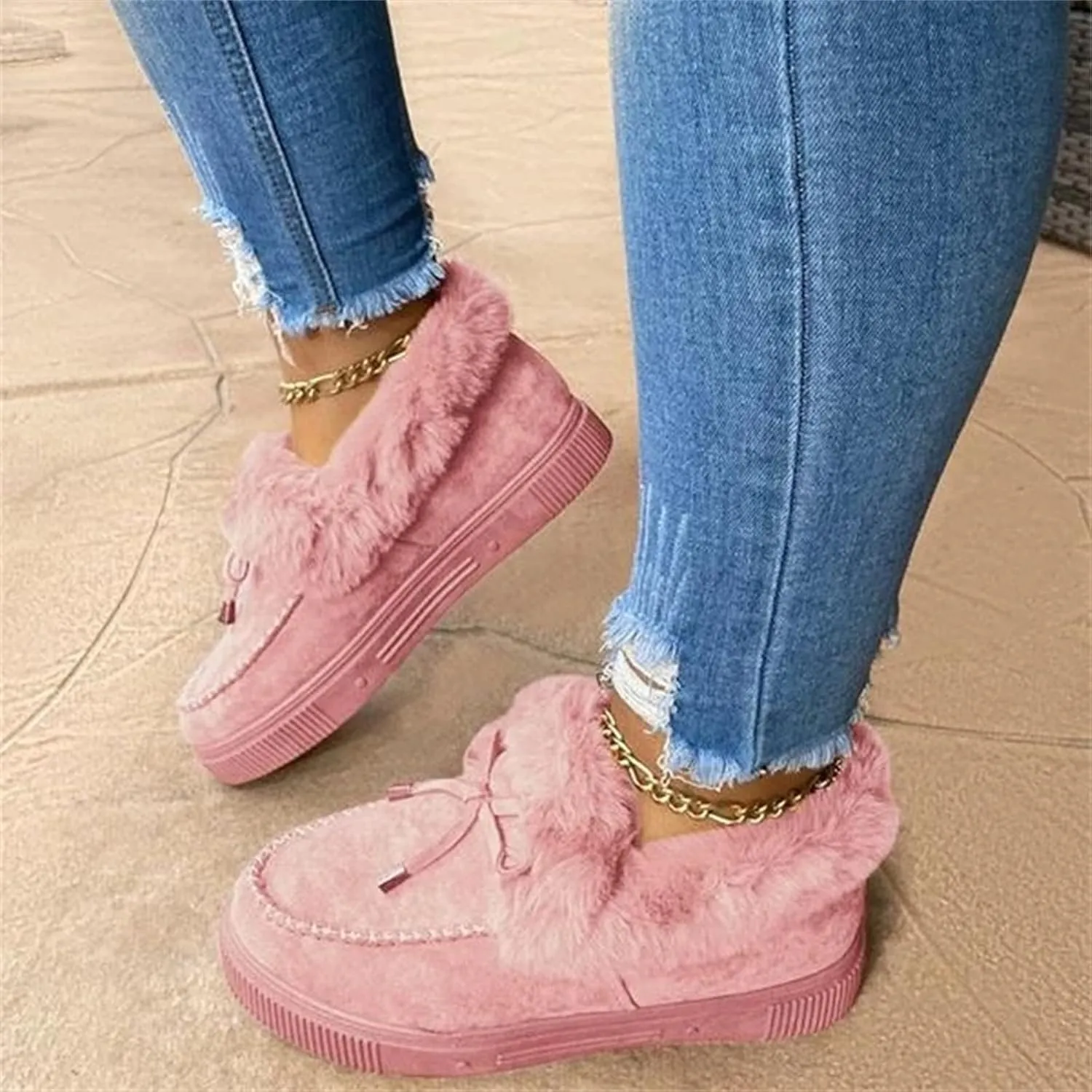 Ankle Boots For Women Comfy Snow Boots Winter Warm Short Booties Fur Lined Slip On Comfortable Warm Loafers Shoes