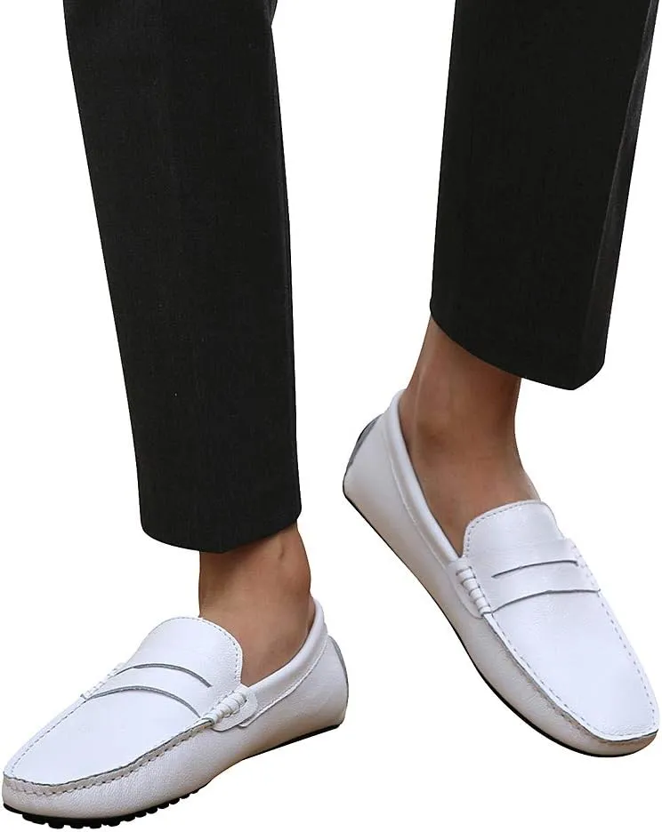 ANUFER Mens Faux Leather Stylish Moccasin Slippers Penny Loafers