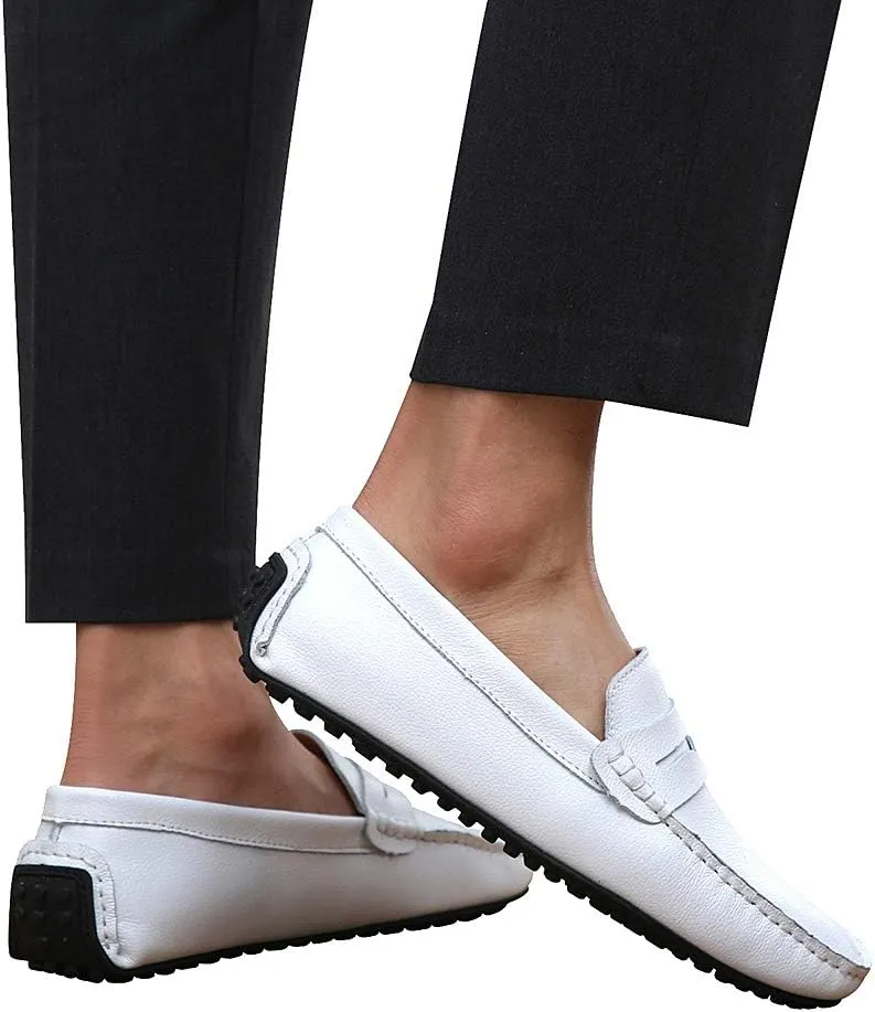 ANUFER Mens Faux Leather Stylish Moccasin Slippers Penny Loafers