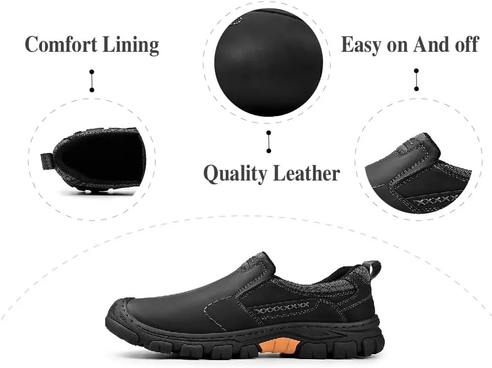 Asifn Mens Leather Non-Slip Loafers Outdoor Hiking Sneakers Lightweight Casual Work Shoes Comfortable Soft Driving Shoes