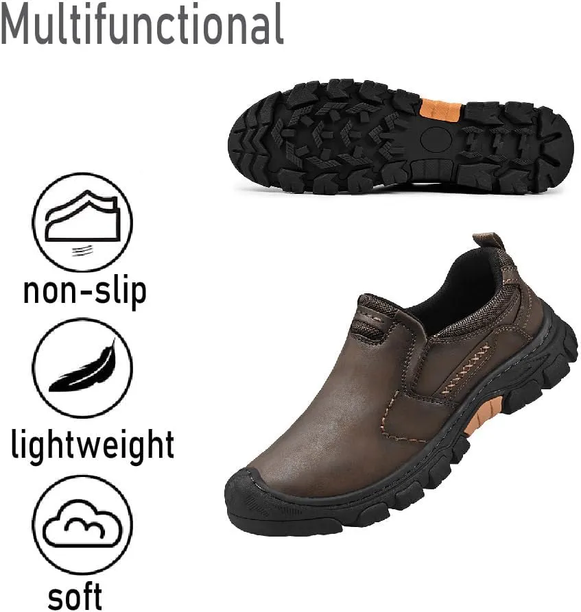 Asifn Mens Leather Non-Slip Loafers Outdoor Hiking Sneakers Lightweight Casual Work Shoes Comfortable Soft Driving Shoes