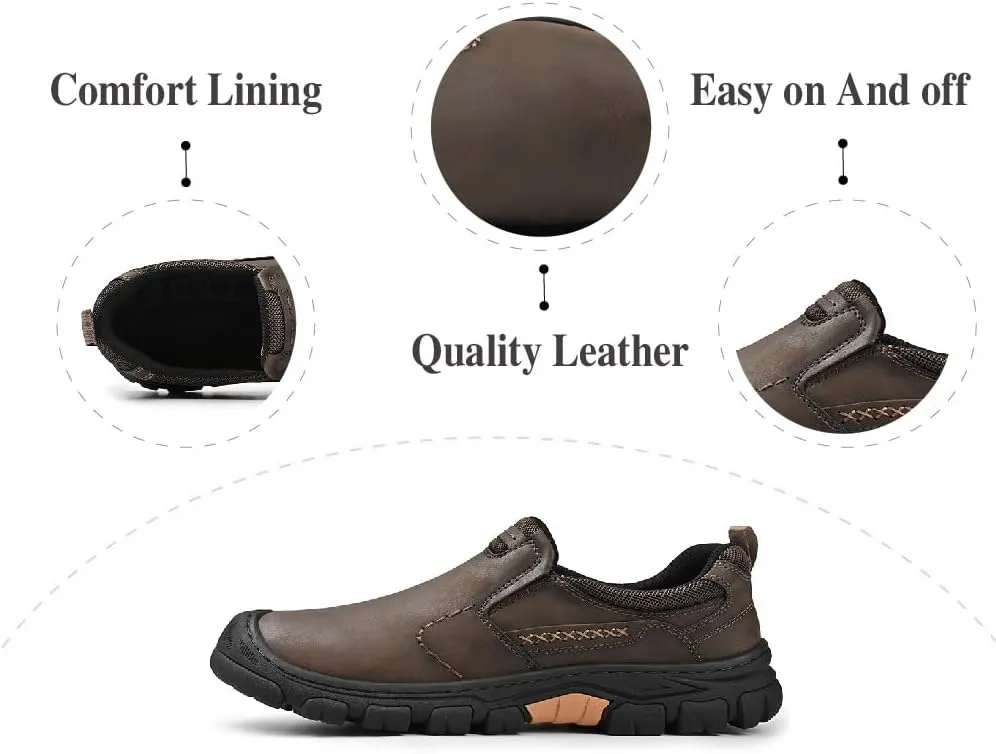Asifn Mens Leather Non-Slip Loafers Outdoor Hiking Sneakers Lightweight Casual Work Shoes Comfortable Soft Driving Shoes