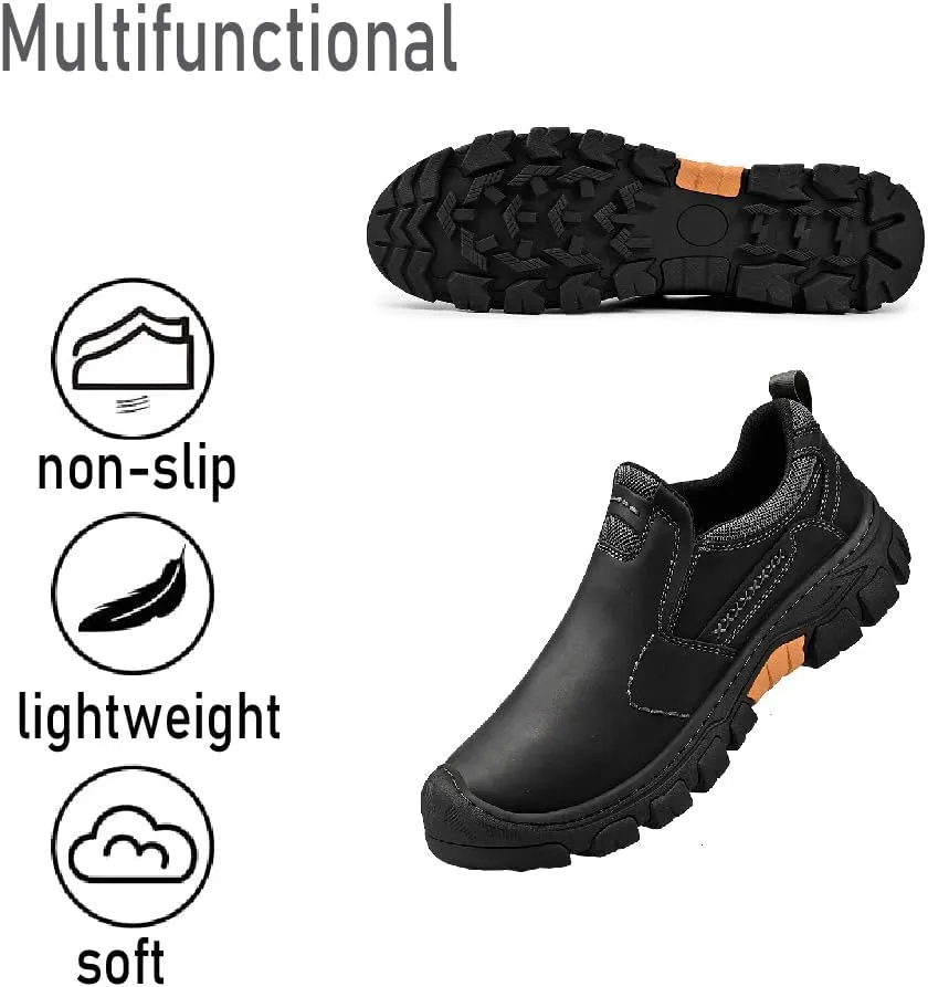 Asifn Mens Leather Non-Slip Loafers Outdoor Hiking Sneakers Lightweight Casual Work Shoes Comfortable Soft Driving Shoes