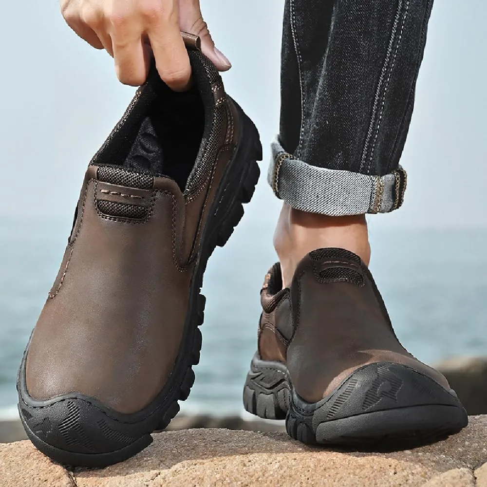 Asifn Mens Leather Non-Slip Loafers Outdoor Hiking Sneakers Lightweight Casual Work Shoes Comfortable Soft Driving Shoes