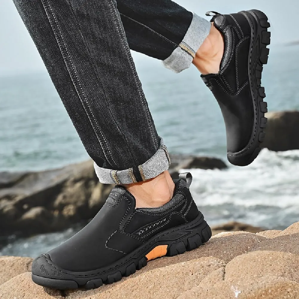 Asifn Mens Leather Non-Slip Loafers Outdoor Hiking Sneakers Lightweight Casual Work Shoes Comfortable Soft Driving Shoes