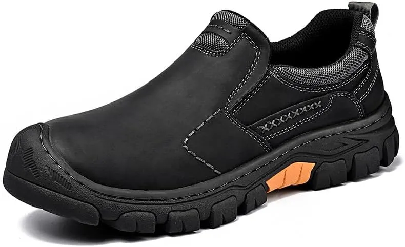 Asifn Mens Leather Non-Slip Loafers Outdoor Hiking Sneakers Lightweight Casual Work Shoes Comfortable Soft Driving Shoes