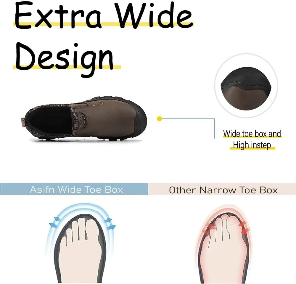 Asifn Mens Leather Non-Slip Loafers Outdoor Hiking Sneakers Lightweight Casual Work Shoes Comfortable Soft Driving Shoes