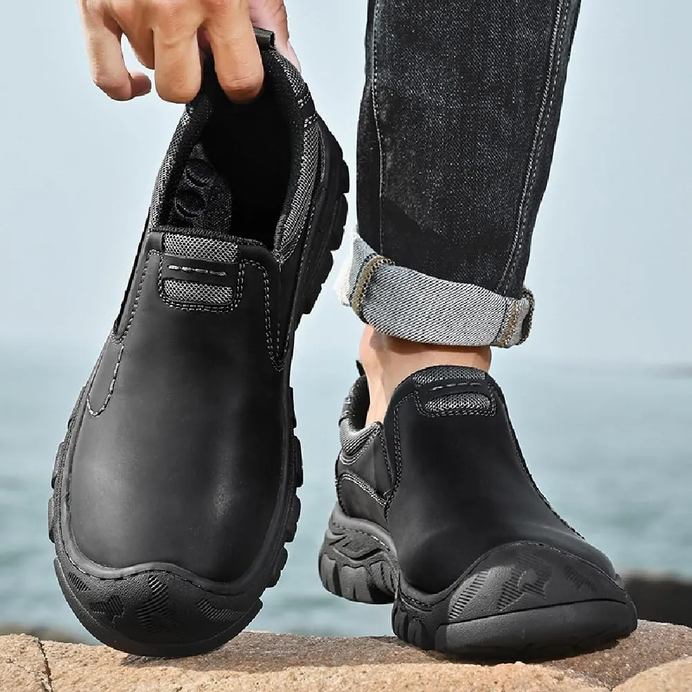 Asifn Mens Leather Non-Slip Loafers Outdoor Hiking Sneakers Lightweight Casual Work Shoes Comfortable Soft Driving Shoes