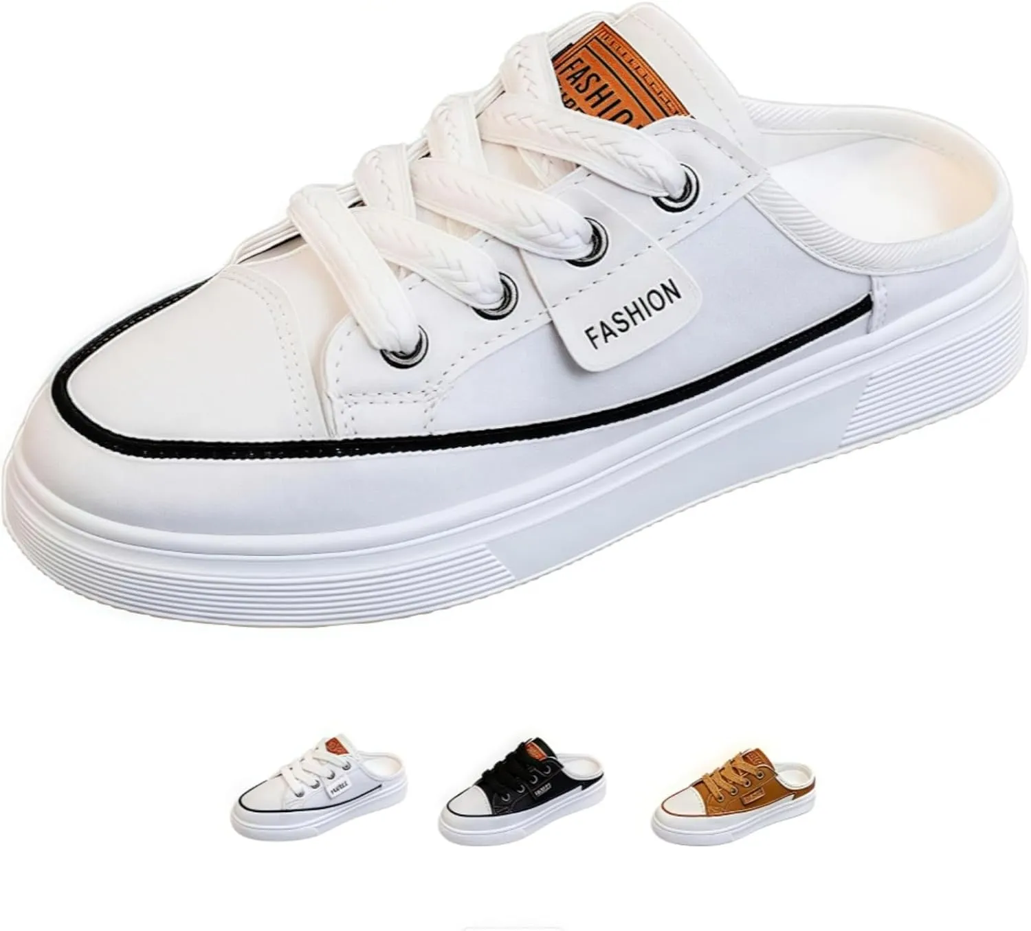 Backless Sneakers for Women Slip on Sneakers Casual Shoes Lace Up Canvas Low Top White Shoes Loafers for Women Fashion