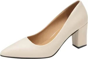 Black Heels Women's Chunky Block Dress Shoes Closed Pointed Toe Loafers Comfort Slip-Ons Casual Shoe Work Shoes