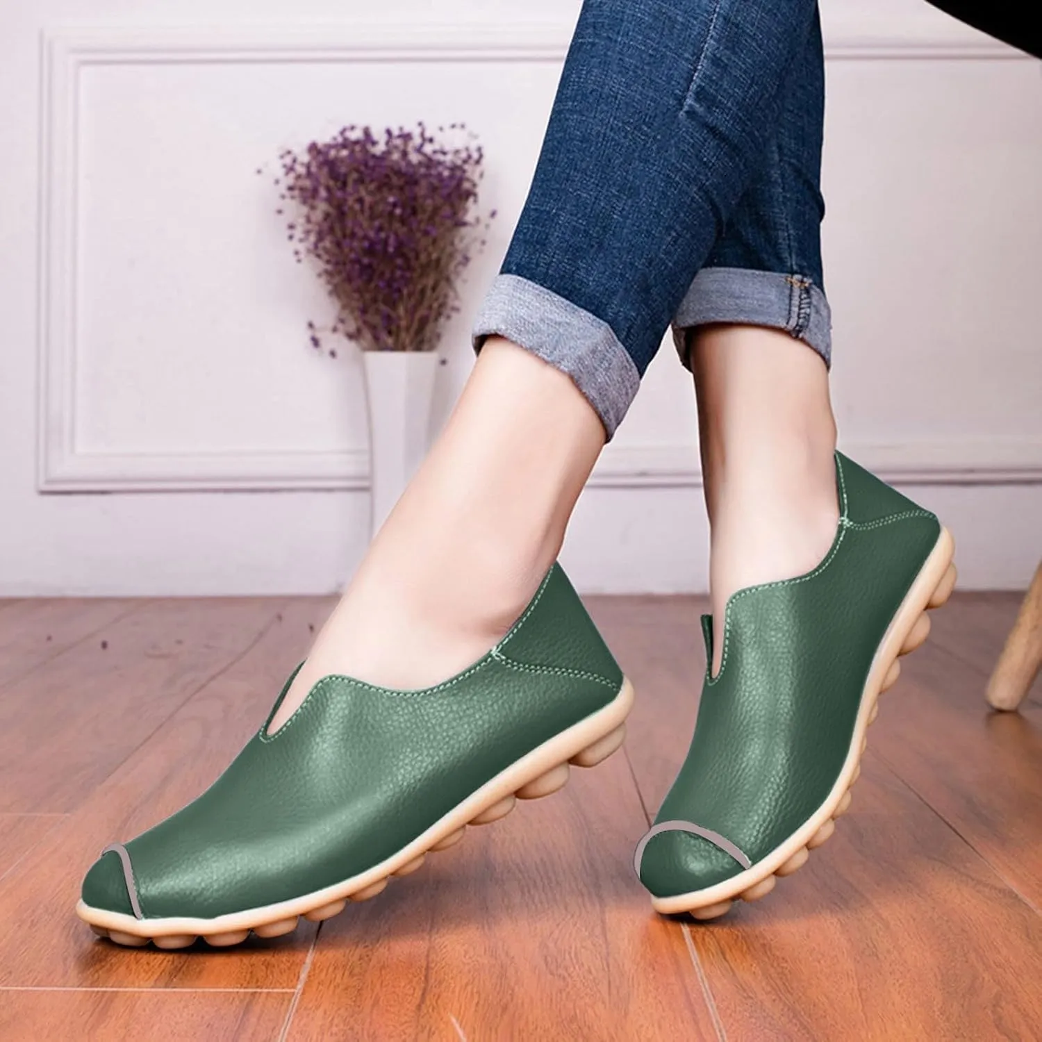 Boat Shoes Women Comfort Walking Sandals Business Casual Non Slip Loafers for Driving Closed Toe Sandals Faux Leather Dressy Loafers
