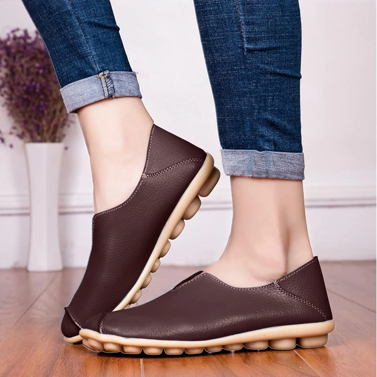 Boat Shoes Women Comfort Walking Sandals Business Casual Non Slip Loafers for Driving Closed Toe Sandals Faux Leather Dressy Loafers