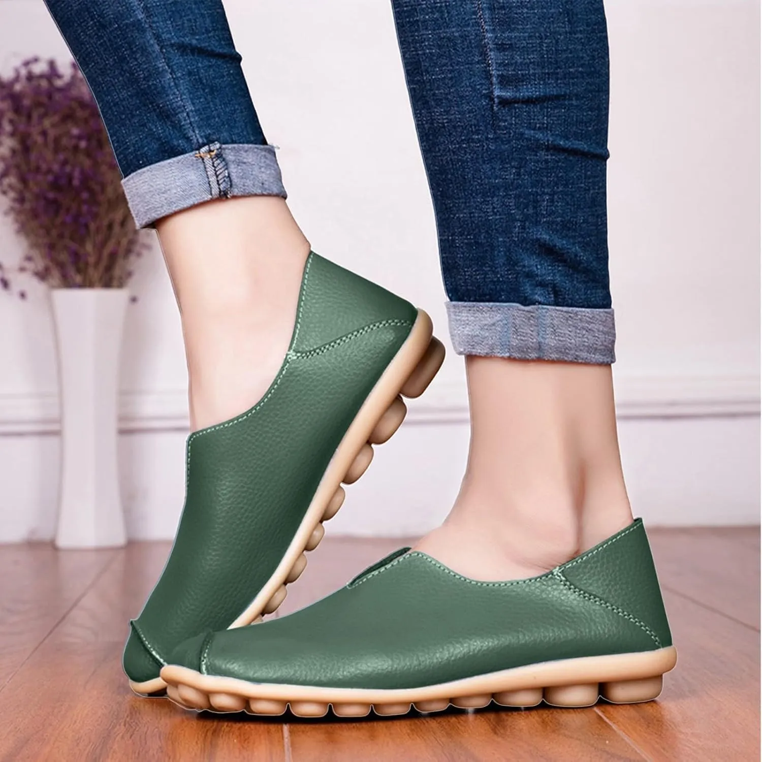Boat Shoes Women Comfort Walking Sandals Business Casual Non Slip Loafers for Driving Closed Toe Sandals Faux Leather Dressy Loafers