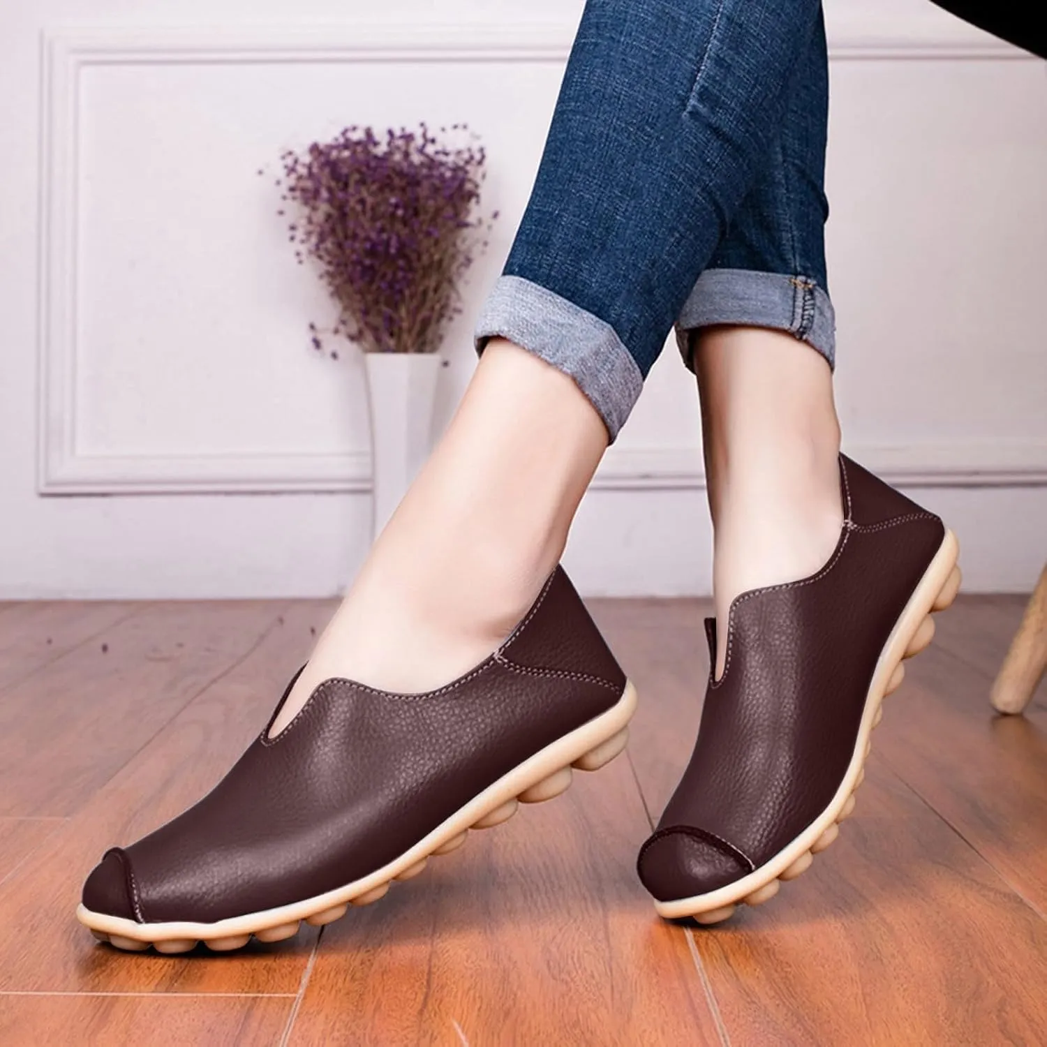 Boat Shoes Women Comfort Walking Sandals Business Casual Non Slip Loafers for Driving Closed Toe Sandals Faux Leather Dressy Loafers
