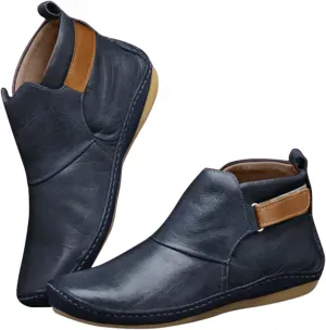 Boots for Women No Heel,2022 New Arch Support Boots Side Zipper Vintage Leather Damping Shoes Flat Heel Booties
