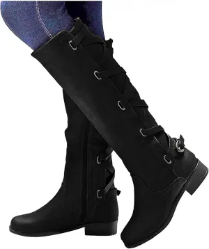 Boots for Women,Over The Knee Boots Combat Style Hiking Boots Motorcycle Boots Classic Lace Up Low Heel Shoes Retro Shoes