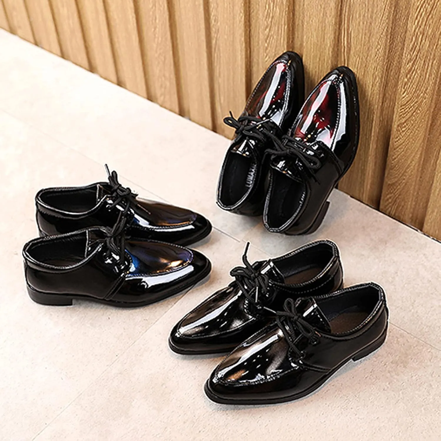 Boy's Classic Dress Shoes Pointed Toe Patent Formal Oxfords Dress Shoes Lace Up Wedding Prom Footwear for Boys