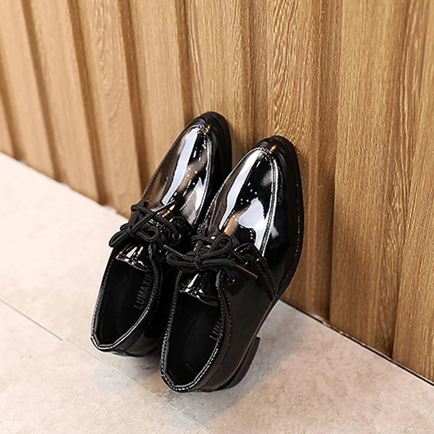 Boy's Classic Dress Shoes Pointed Toe Patent Formal Oxfords Dress Shoes Lace Up Wedding Prom Footwear for Boys