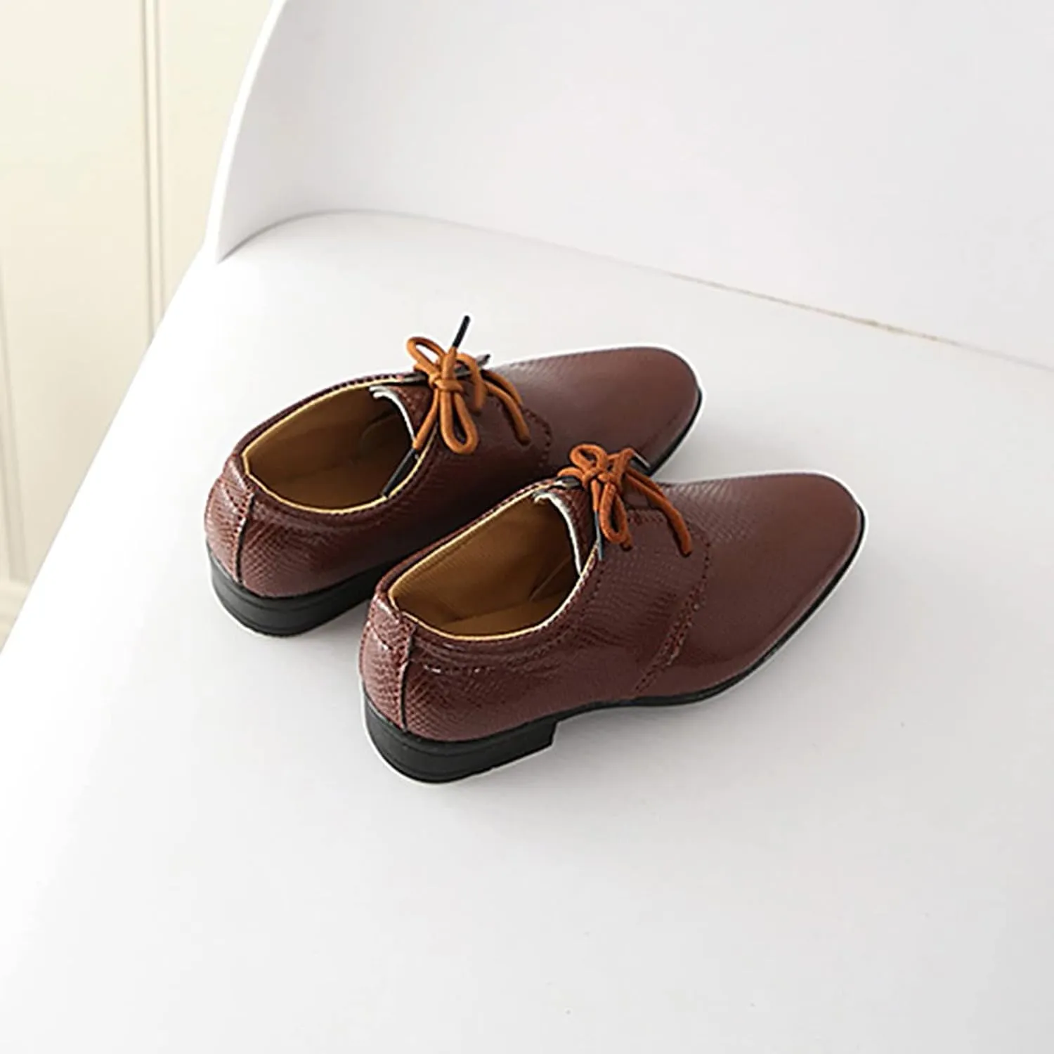 Boys Derby Leather Formal Dress Shoes Pointed Toe Oxford Lace Up Wedding Party Performance Prom Dress up Shoes