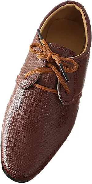 Boys Derby Leather Formal Dress Shoes Pointed Toe Oxford Lace Up Wedding Party Performance Prom Footwear for Kids