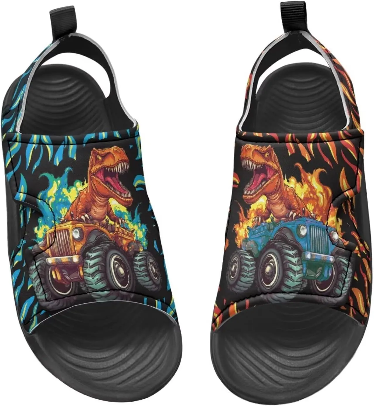 Boys Dinosaur Sandals Kids Open Toe Summer Outdoor Athletic Sandals Adjustable Beach Water Shoes for Toddler Boys