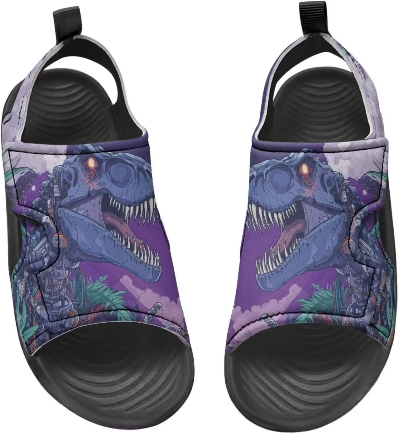 Boys Dinosaur Sandals Kids Open Toe Summer Outdoor Athletic Sandals Adjustable Beach Water Shoes for Toddler Boys