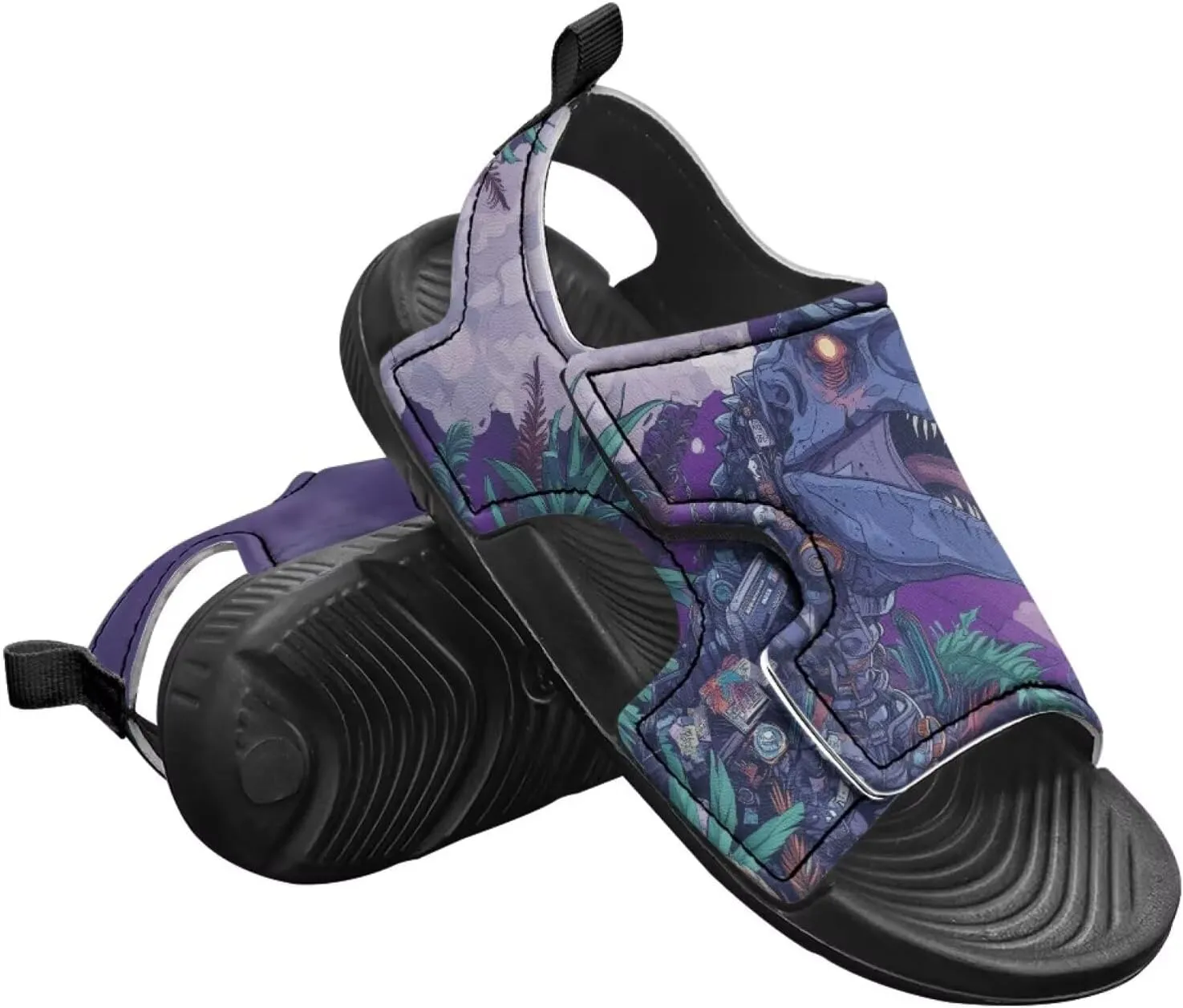 Boys Dinosaur Sandals Kids Open Toe Summer Outdoor Athletic Sandals Adjustable Beach Water Shoes for Toddler Boys