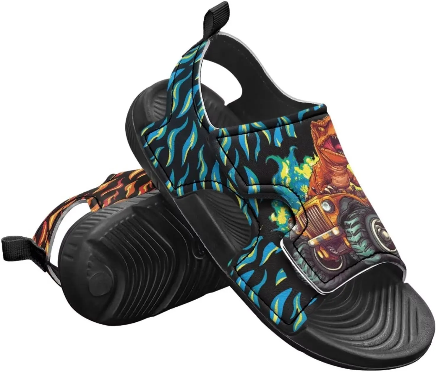 Boys Dinosaur Sandals Kids Open Toe Summer Outdoor Athletic Sandals Adjustable Beach Water Shoes for Toddler Boys