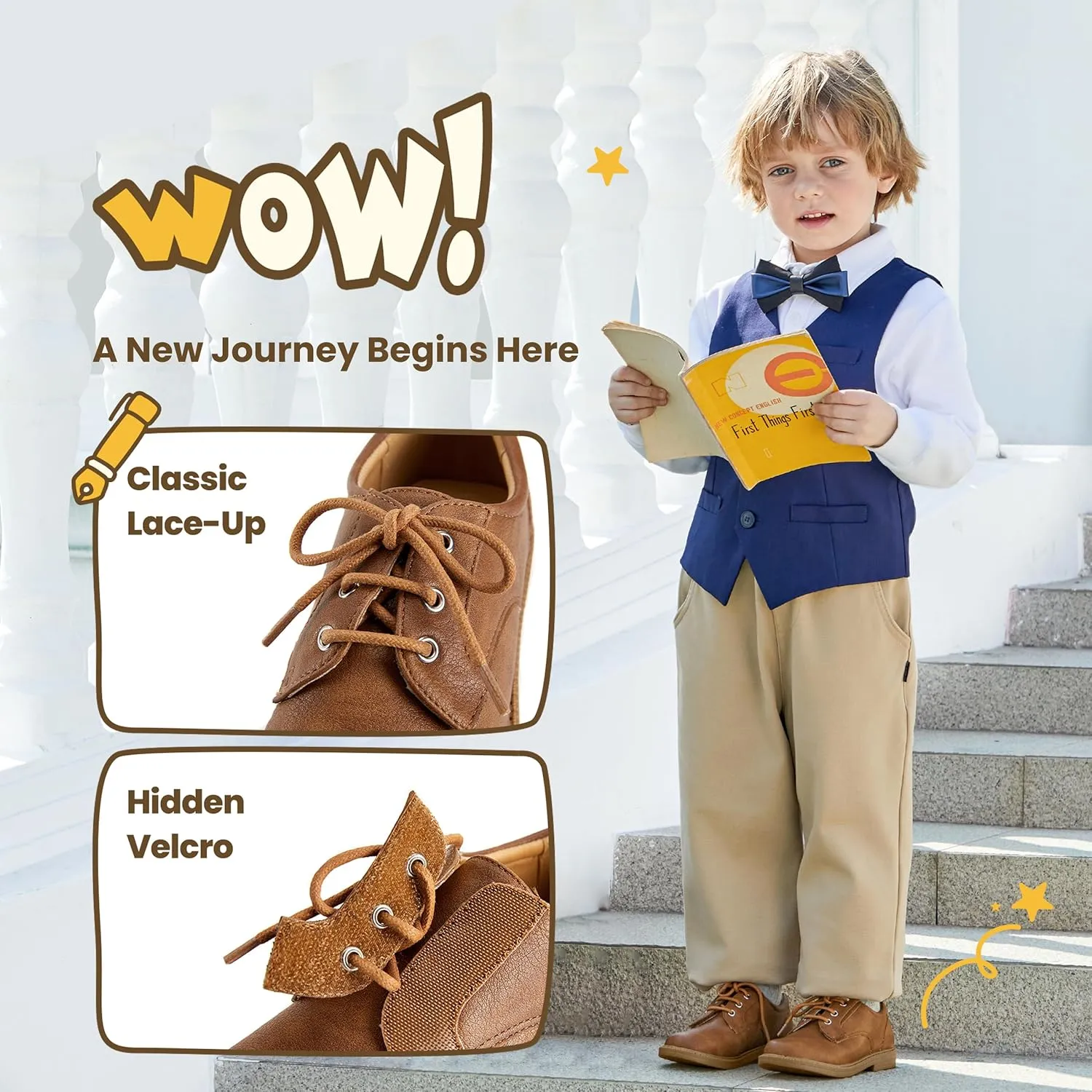 Boys Girls Dress Shoes Toddler Little Big Kid Oxford Shoes PU Leather School Uniform Wedding Loafer Flats White Baby Black Brown Lace-Up Casual Comfort Classic Formal Slip-On Walking Outdoor Party