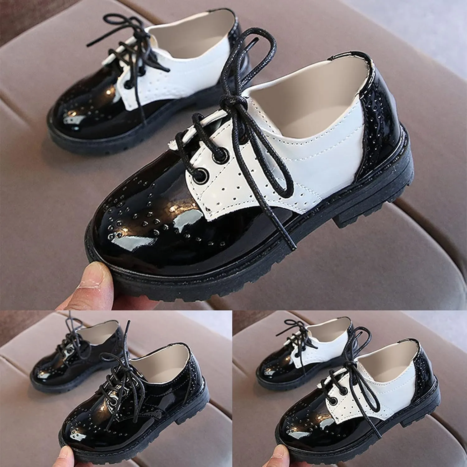 Boys Girls PU Leather Lace Up Dress Shoes Kids School Uniform Formal Casual Oxfords for Toddler Little Shoes for Girls