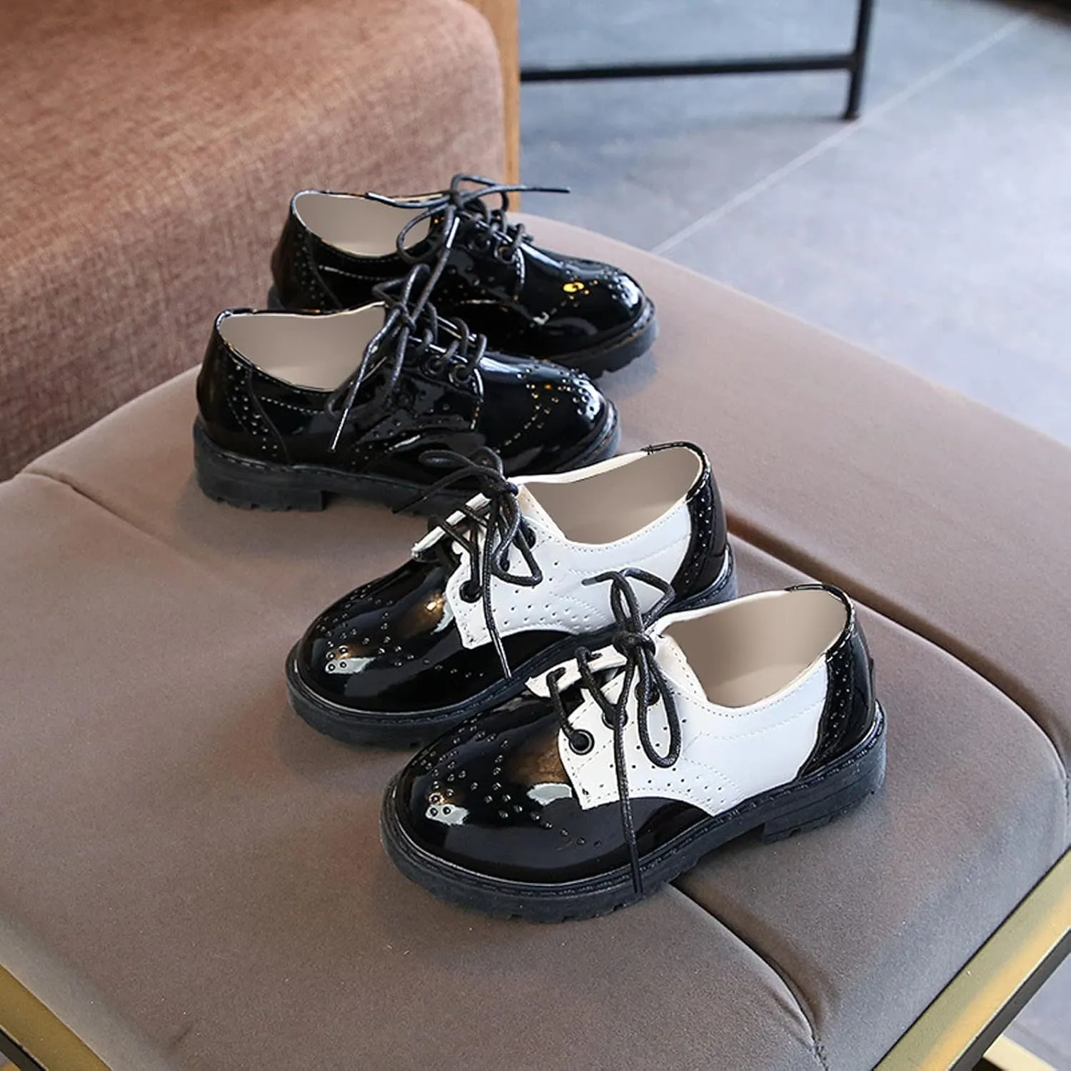 Boys Girls PU Leather Lace Up Dress Shoes Kids School Uniform Formal Casual Oxfords for Toddler Little Shoes for Girls