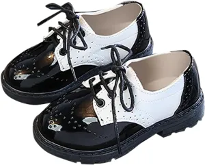 Boys Girls PU Leather Lace Up Dress Shoes Kids School Uniform Formal Casual Oxfords for Toddler Little Shoes for Girls