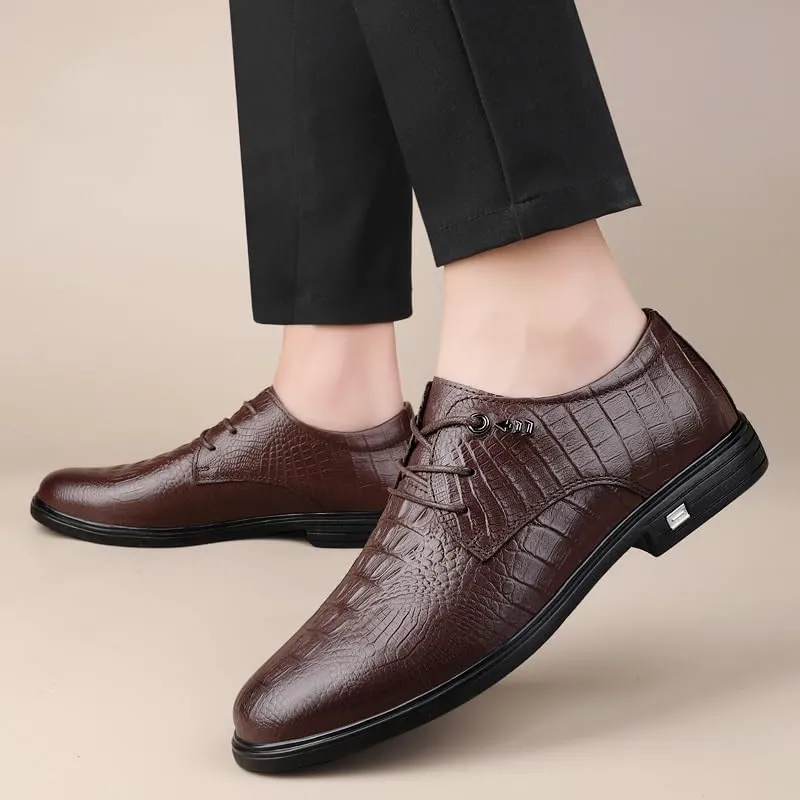 Casual Lightweight Men Shoes Comfortable Office Work Dress Leather Shoes Elegant Crocodile Pattern Lace-up Oxford