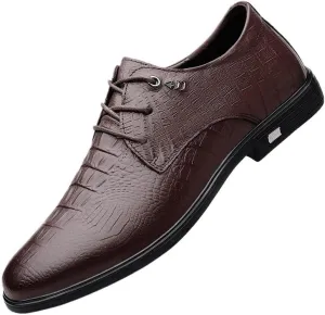 Casual Lightweight Men Shoes Comfortable Office Work Dress Leather Shoes Elegant Crocodile Pattern Lace-up Oxford