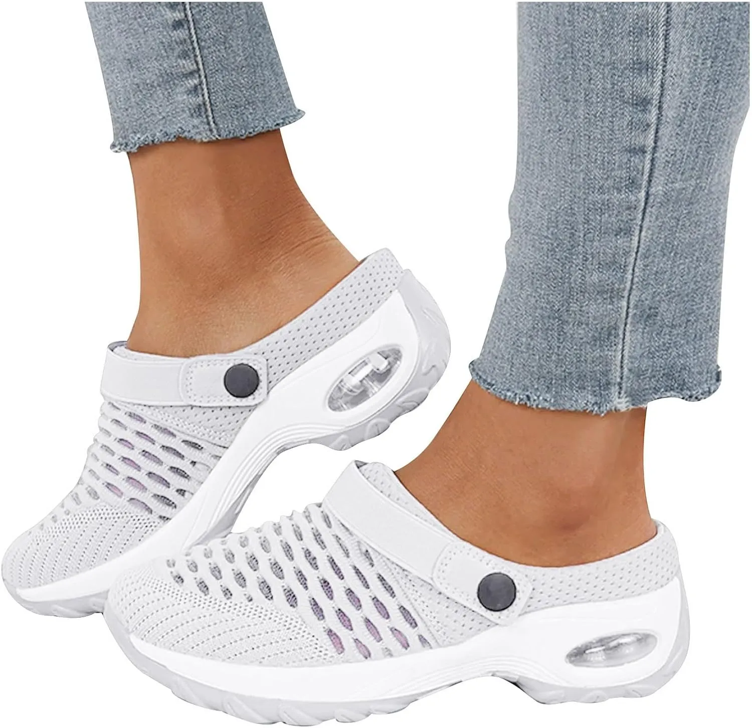 Cathalem Flat Sandals for Women, Air Cushion Slip-on Walking Stretch Shoes for Women Wide Width Arch Support