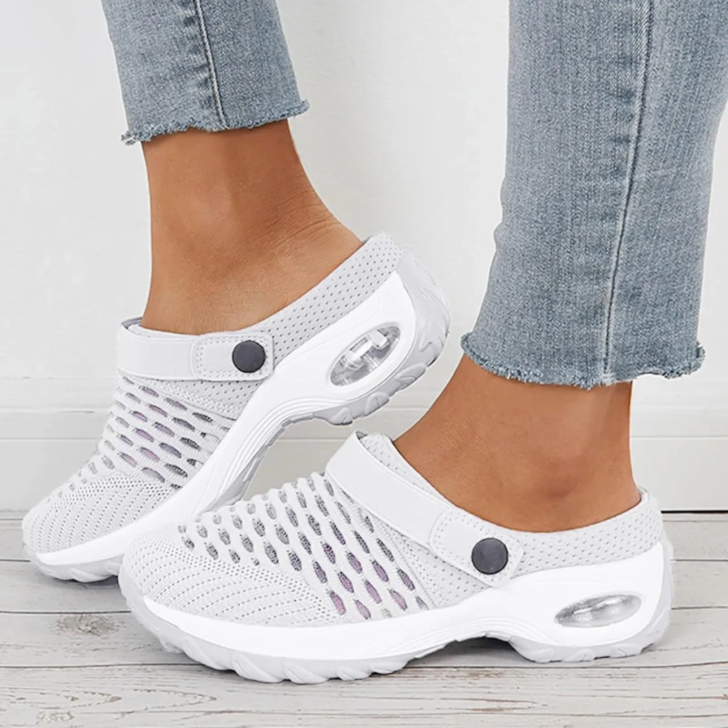 Cathalem Flat Sandals for Women, Air Cushion Slip-on Walking Stretch Shoes for Women Wide Width Arch Support